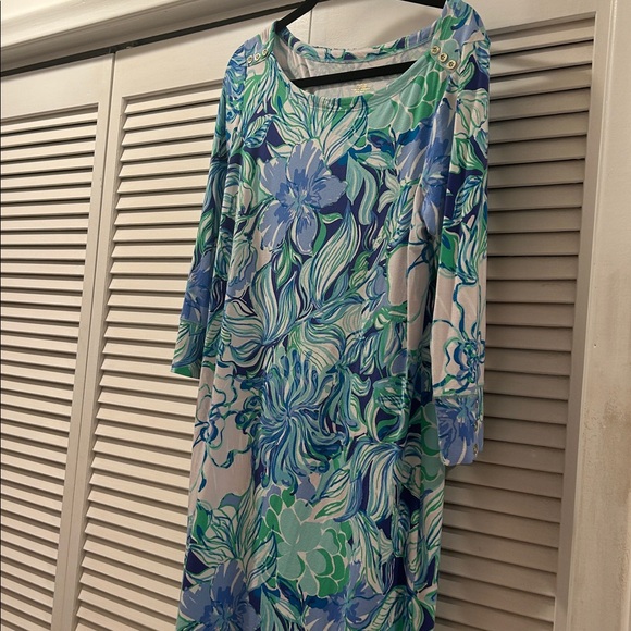 Lilly Pulitzer Pastel Blue & Green gorgeous Floral dress. L. - Picture 3 of 9